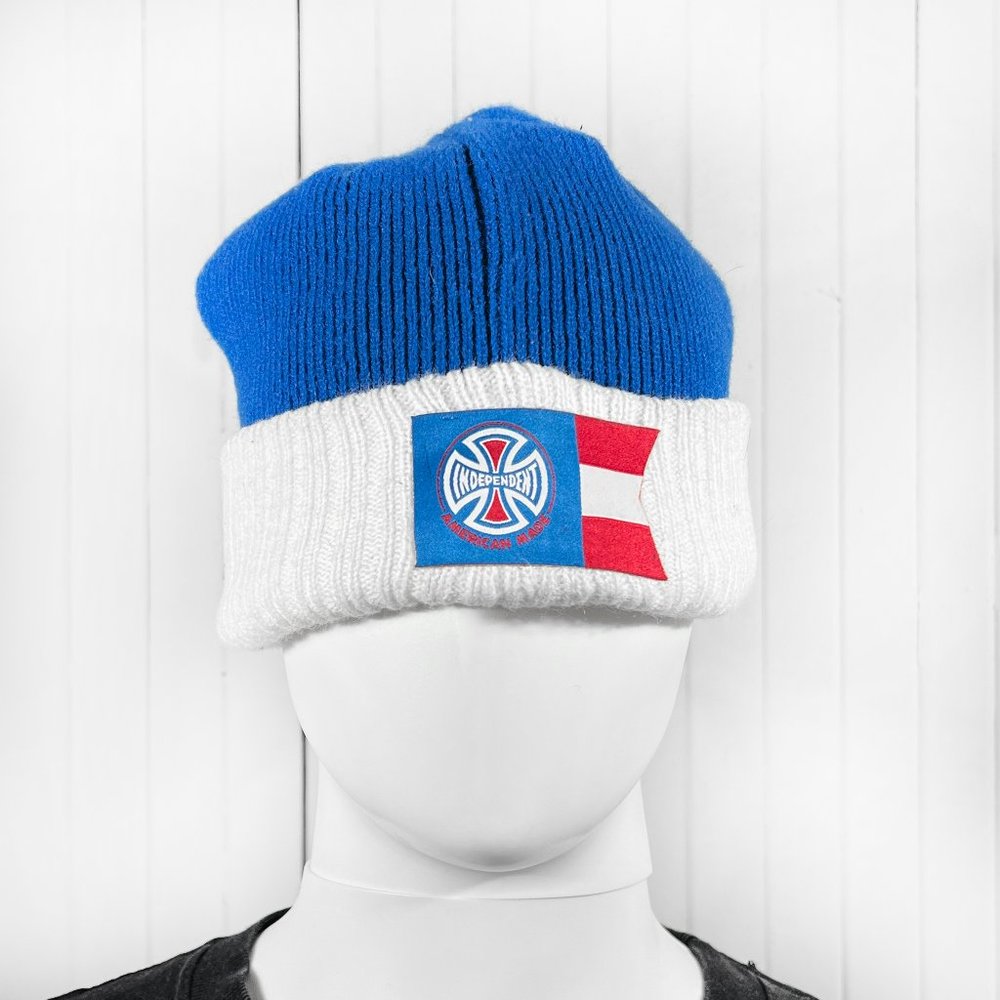 Unbranded Blue & White Cuffed Acrylic Beanie W Independent Skateboarding…